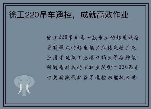 徐工220吊车遥控，成就高效作业