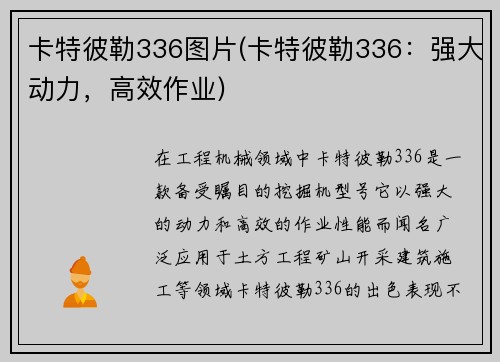 卡特彼勒336图片(卡特彼勒336：强大动力，高效作业)