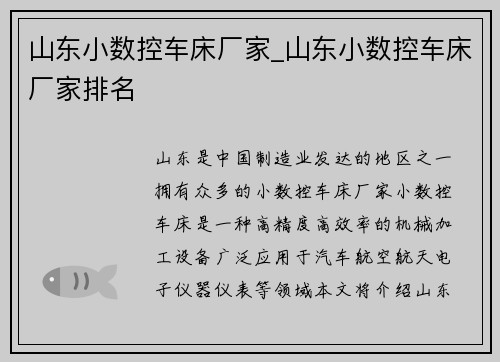 山东小数控车床厂家_山东小数控车床厂家排名